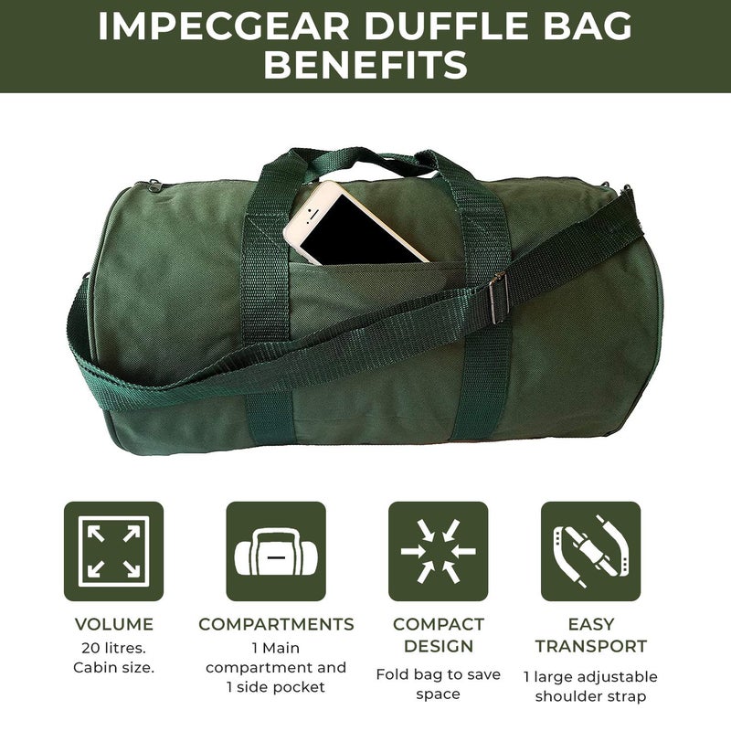 ImpecGear Round Duffel Sports Bags, Travel Bag, Heavy Duty Bag, Gym Fitness Bag-for Men & Women (Green) small-medium - Image 2